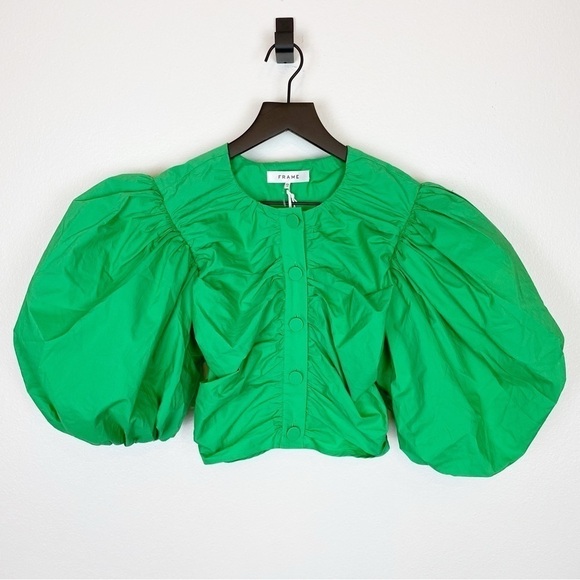 Frame Gathered Puff Sleeve Top Green - Picture 4 of 7